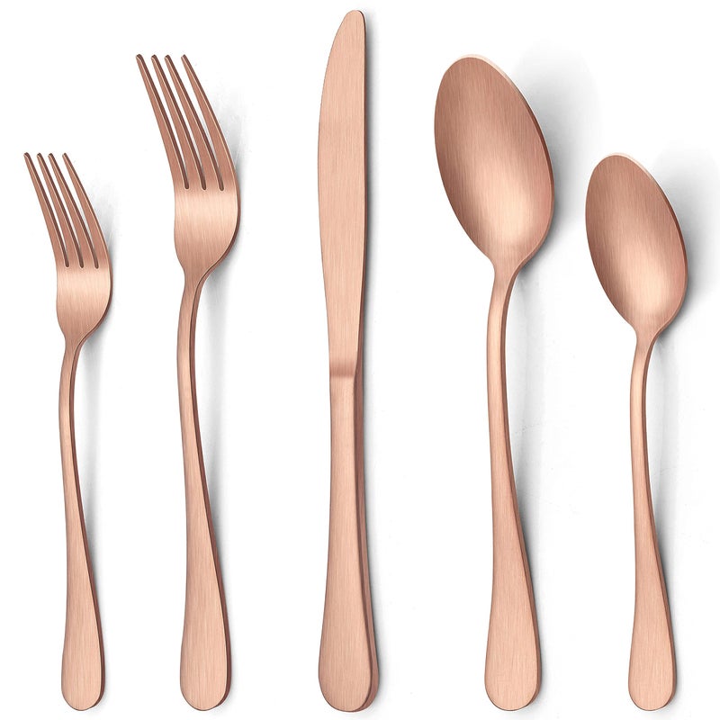 LIANYU 20 Piece Matte Copper Silverware Set  Stainless Steel Copper Flatware Cutlery Set for 4  Fancy Kitchen Utensil Tableware for Home Restaurant Party  Satin Finish  Dishwasher Safe - Image 1
